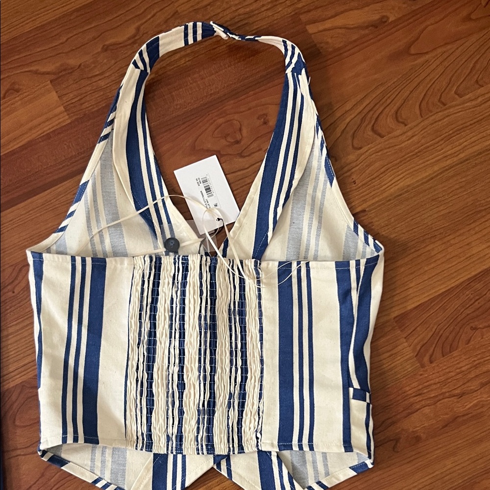 Sugarlips Blue and White Striped Wide Leg Pants & Vest Set - Picture 3 of 5